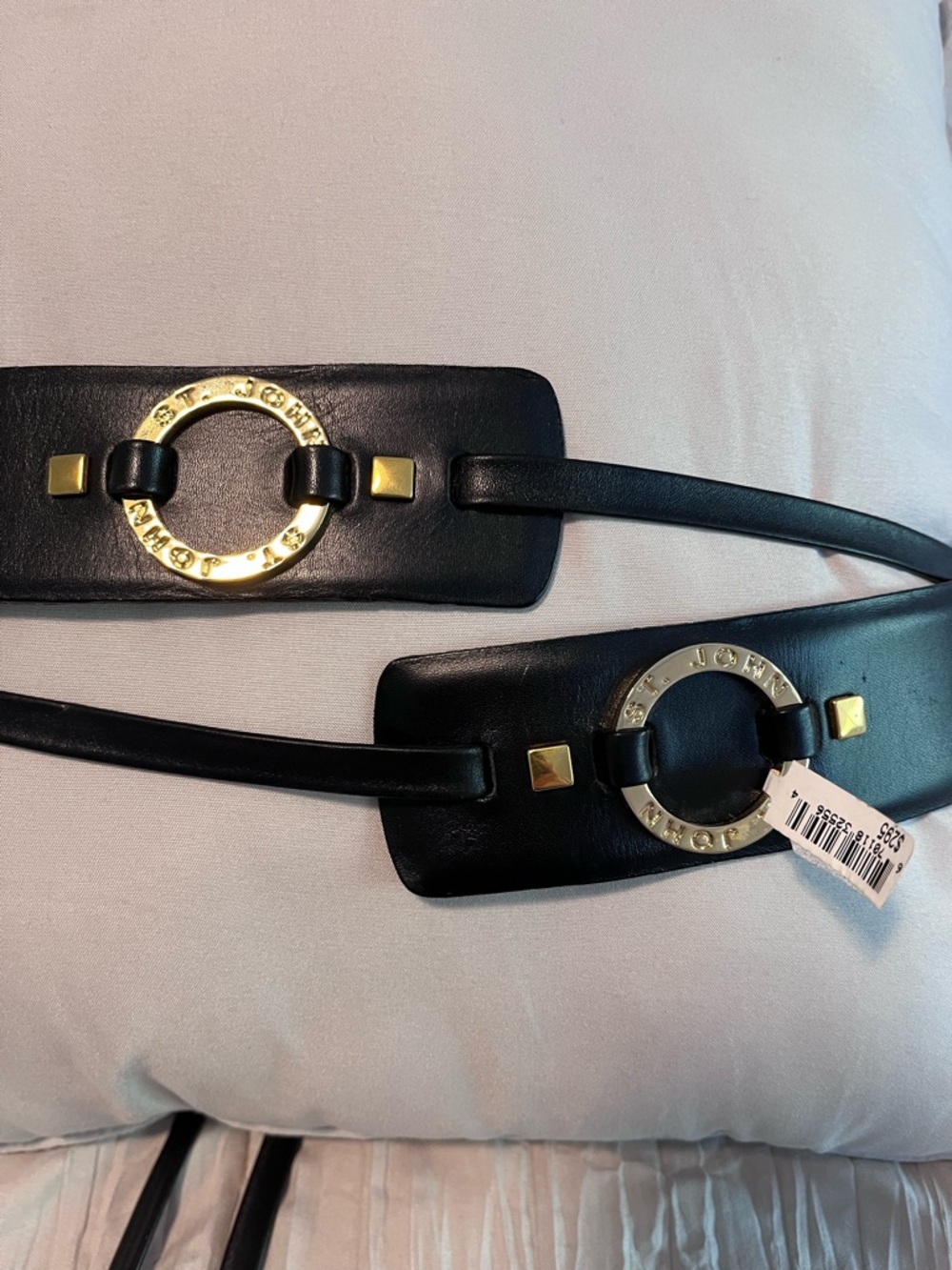 St John Leather Gold Ring Belt - Picture 3 of 5